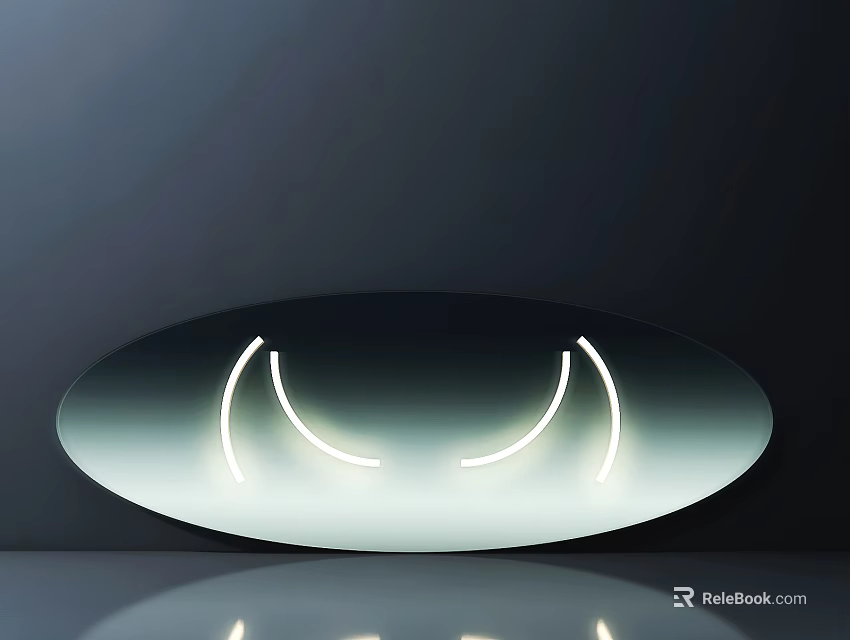 Decorative Ornament Set With Oval Shape And Illuminated Curved Lines On Dark Background With Reflection 3d model 
