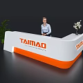 Exhibition Reception Desk White Orange TAIMAD Professional Fair Solutions With Receptionist Green Plant White Flowers