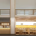 Wooden Open Layout Restaurant Interior With Tables Chairs Hanging Posters And Natural Light