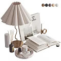 Chic Decorative Ornament Set With Linen Lamp Open Books Aromatic Diffuser Scented Candle And Tray