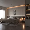 Modern Bedroom Bedside Table With Two Drawers Decorative Figurine And Hanging Lamp