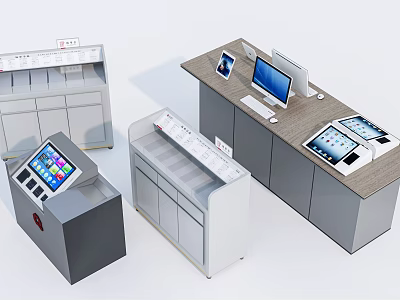 Modern Public Facility With Self Service Kiosks Counters And Digital Devices 3d model