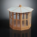 Outdoor Octagonal Wooden Gazebo Structure With Lattice Windows And Peaked Roof Top