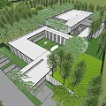 Modern Sales Office Building With Glass Facade Flat Roof And Green Lawn Surroundings