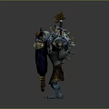 Blue Lion Headed Game Movie Character With Open Arms Decorative Armor And Axe On Head