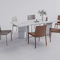 Modern Dining Table Set with White Marble Top and Mixed Upholstered Chairs 3d model