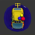 Colorful Toy Car With Yellow Polka Dots Red Blue Balloons Cartoon Character And Blue Base