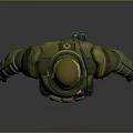 Humanoid Character in Green Protective Armor Helmet with Antenna and Utility Pouches 3d model