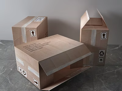 Open and Closed Cardboard Packaging for Decorative Ornament Set with Recycling Symbols 3d model