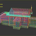 Blue Glass Greenhouse Building With Metal Frame Arched Windows And Stairs Design