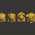 Detailed Carved Yellow Knight Sculptures With Intricate Armor Designs And Pedestals