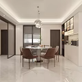Bright Modern Dining And Living Room With Round Marble Table Cozy Chairs And Side Cabinets