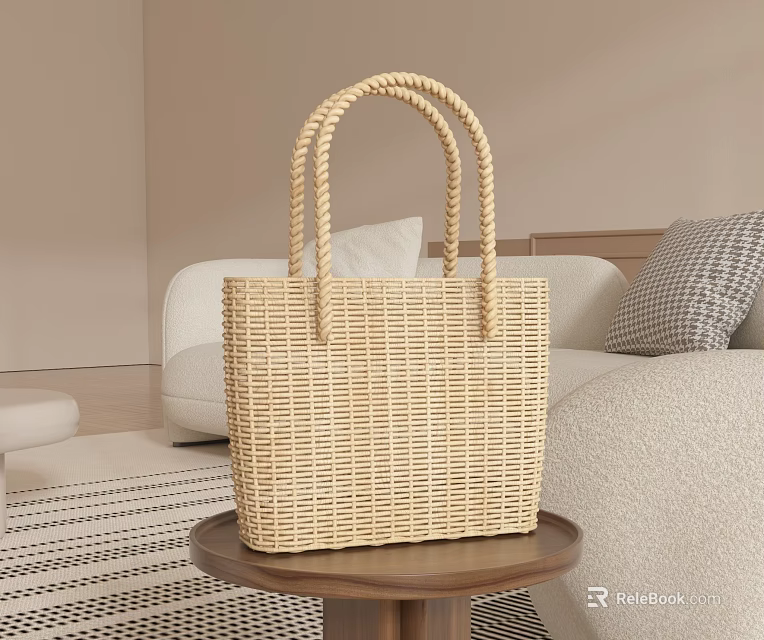 Wicker Tote Bag In Modern Living Room Setting 3d model 