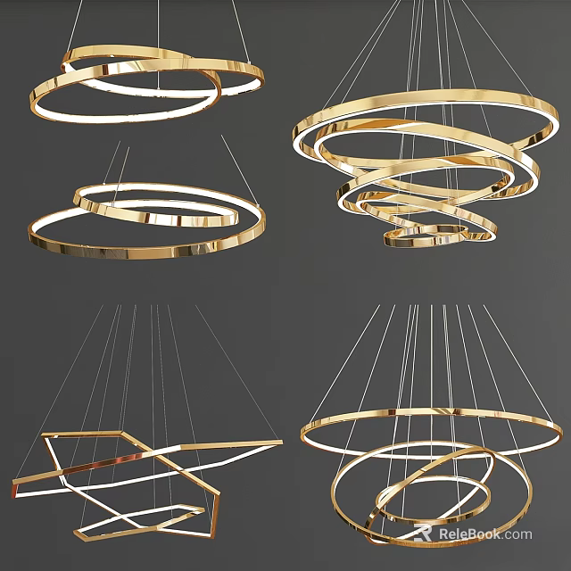 Multiple Modern Circular Ring Chandeliers With Layered Metallic Design For Interior Decor 3d model