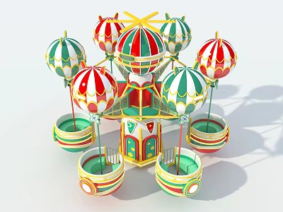Colorful Rotating Amusement Ride With Hot Air Balloon Shaped Cabins In Red Green White 3d model