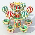 Colorful Rotating Amusement Ride With Hot Air Balloon Shaped Cabins In Red Green White