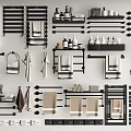 Stylish Bathroom Accessories Collection Including Towel Racks Shelves Towels And Toiletries