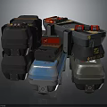 Black Blue Red Industrial Mechanical Devices With Control Panels And Build Corp Logos