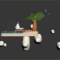Sci Fi Futuristic Tropical Scene With Advanced Palms Hovering Bridge Mechanical Creature And Energy Ripples