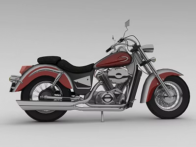Classic Motorcycle Design With Red Body Black Leather Seat Chrome Exhaust And Spoked Wheels 3d model