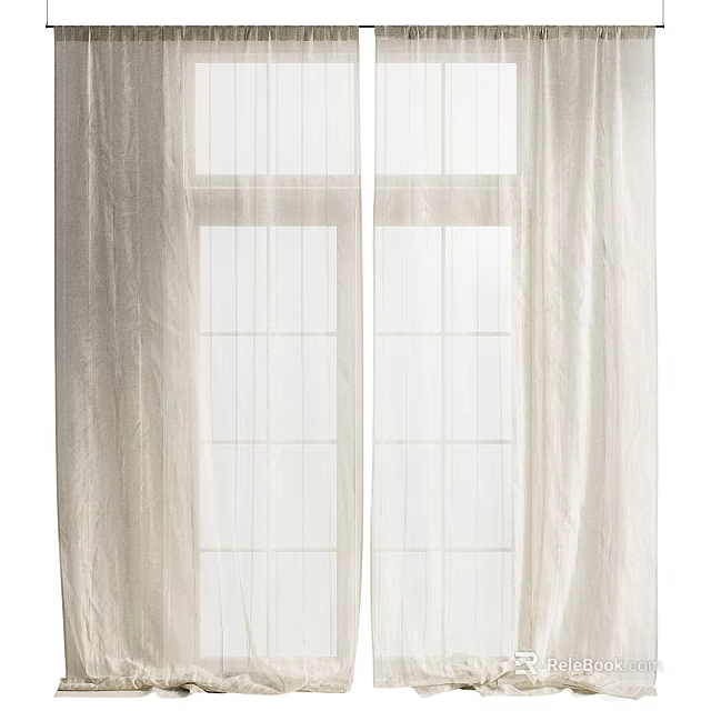 White Sheer Curtains For Window With Soft Flowy Fabric And Simple Design 3d model 