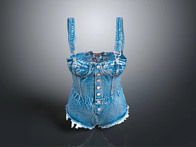 Stylish Denim Corset With Adjustable Straps Button Front And Frayed Hem 3d model