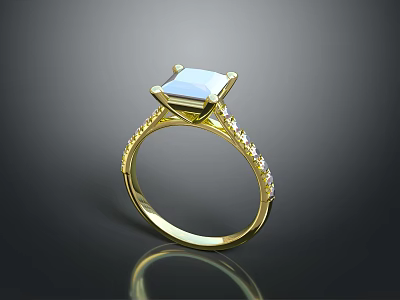 Elegant Gold Ring With Square Gemstone And Diamond Accents Design 3d model