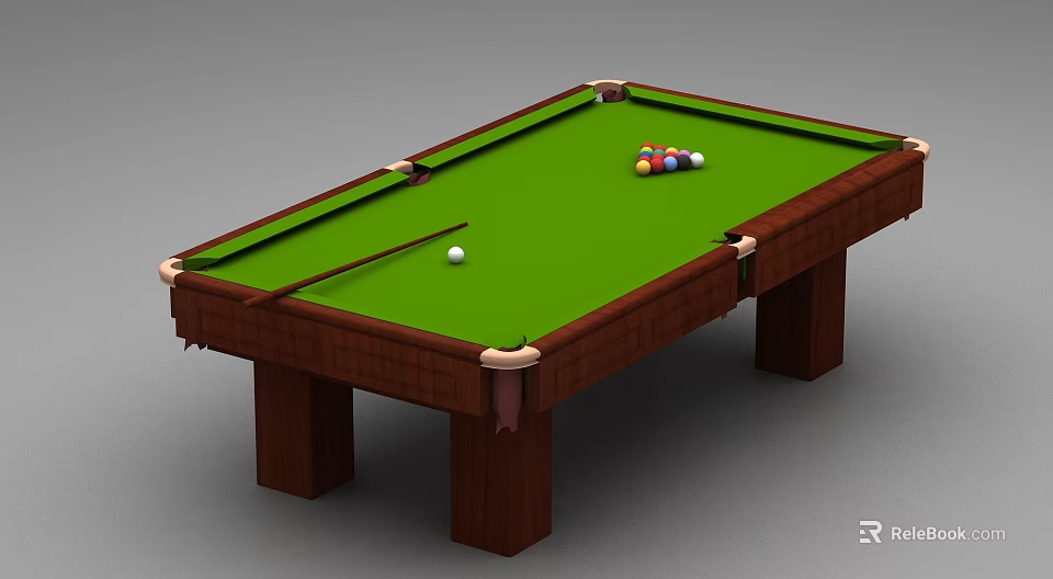 Classic Wooden Billiard Table In Billiard Room With Balls And Cue 3d model 