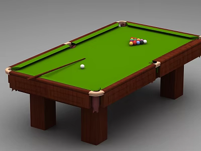 Classic Wooden Billiard Table In Billiard Room With Balls And Cue 3d model