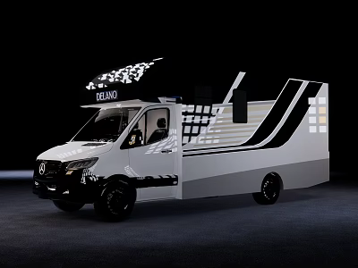White TEAMO Van With Black Stripes Modern Exterior And LED Lights Design 3d model