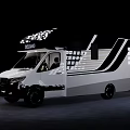 White TEAMO Van With Black Stripes Modern Exterior And LED Lights Design