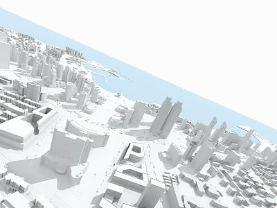 3D Model City With White Buildings and Seaside Landscape Design View 3d model