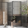 New Chinese-style screen metal screen partition 3d model