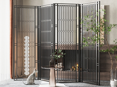 New Chinese-style screen metal screen partition 3d model