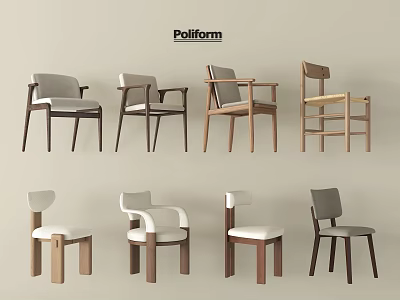 Poliform Various Style Dining Chairs With Wooden Frames And Upholstered Seats 3d model
