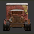 Rusty Red Vintage Truck With Graffiti Art And White Roof Design