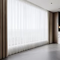 White Sheer Curtains And Thick Brown Drapes In Modern Bright Room With Marble Countertop Vase