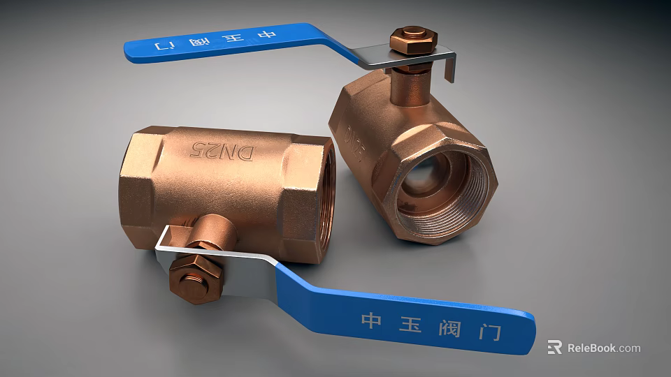 Brass Ball Valves With Blue Handles And Zhongyu Valve ZJNG Logo 3d model 