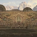 Traditional Scenic Wall With Intricate Dragon Carvings And Central Buddha Statue