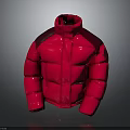 Red Puffer Jacket With Maroon Shoulders And High Collar Design 3d model