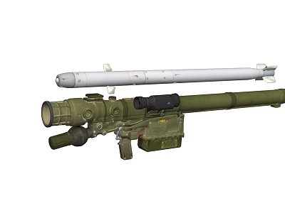 Tactical Military Weapon System With Green Launcher White Missile And Scope 3d model