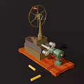 Industrial Equipment Mechanical Device With Motor Lever And Wooden Base