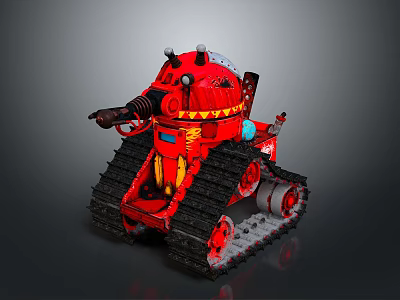 Red Toy Style Tank with Tracks Cannon Yellow Patterns and Top Details 3d model