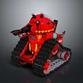 Red Toy Style Tank with Tracks Cannon Yellow Patterns and Top Details