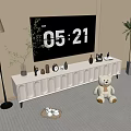 Modern White TV Stand With TV Decorations Floor Lamp Potted Plant And Teddy Bear