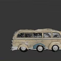 Vintage Cream And Blue Toy Bus With Rounded Body Multiple Windows And White Wheels