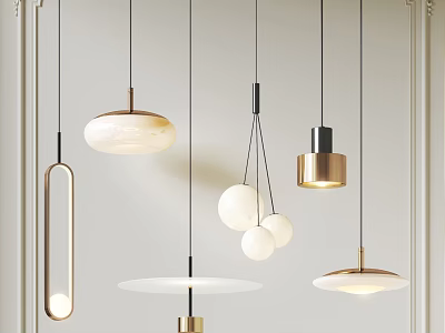 Modern Pendant Lights with Diverse Shapes and Gold White Metallic Accents 3d model
