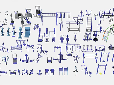 Various Sports Equipment Including Fitness Machines Outdoor Gear And Training Tools 3d model