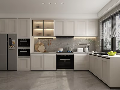 Modern Kitchen Interior With White Cabinets Stainless Steel Appliances And Natural Light 3d model