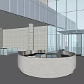 Curved Reception Desk in Modern Lobby with Glass Doors High Ceiling and Metal Walls